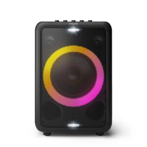 PHILIPS Audio TAX3206 80 W Bluetooth Party Speaker with 14 Hours Play Time, Karaoke Features, Guitar and Mic Input, Party Lights and Carry Handle - Black